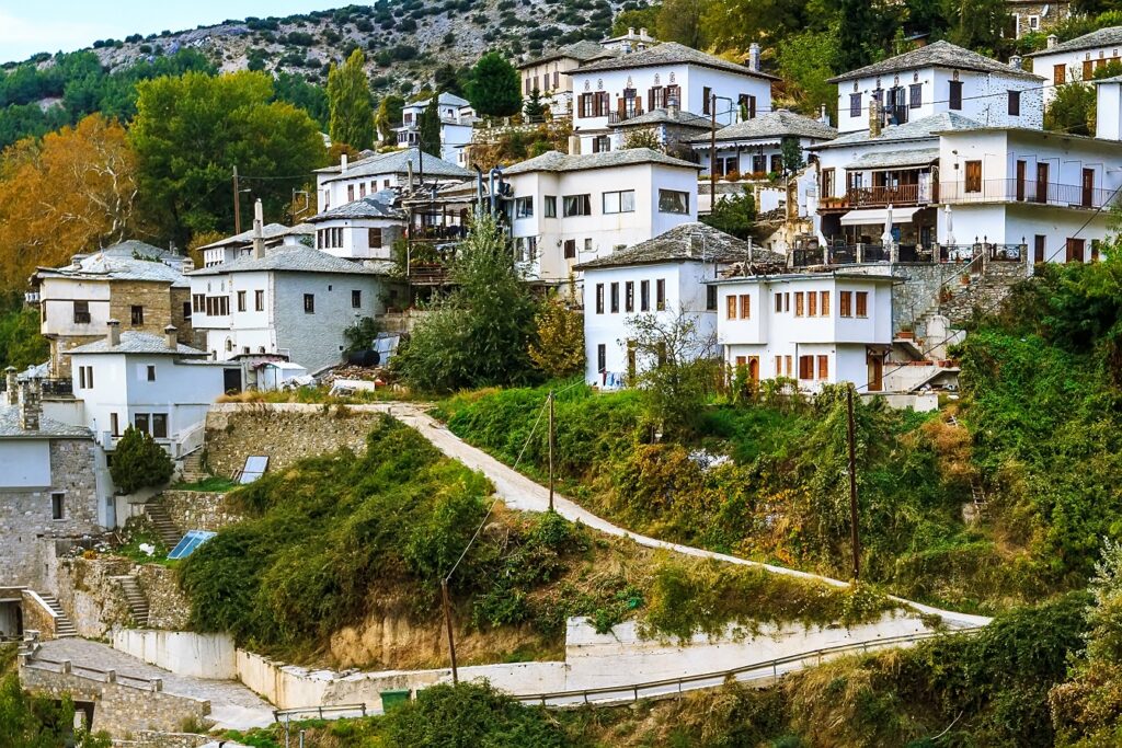 Aerial,Street,And,Houses,View,At,Makrinitsa,Village,Of,Pelion,